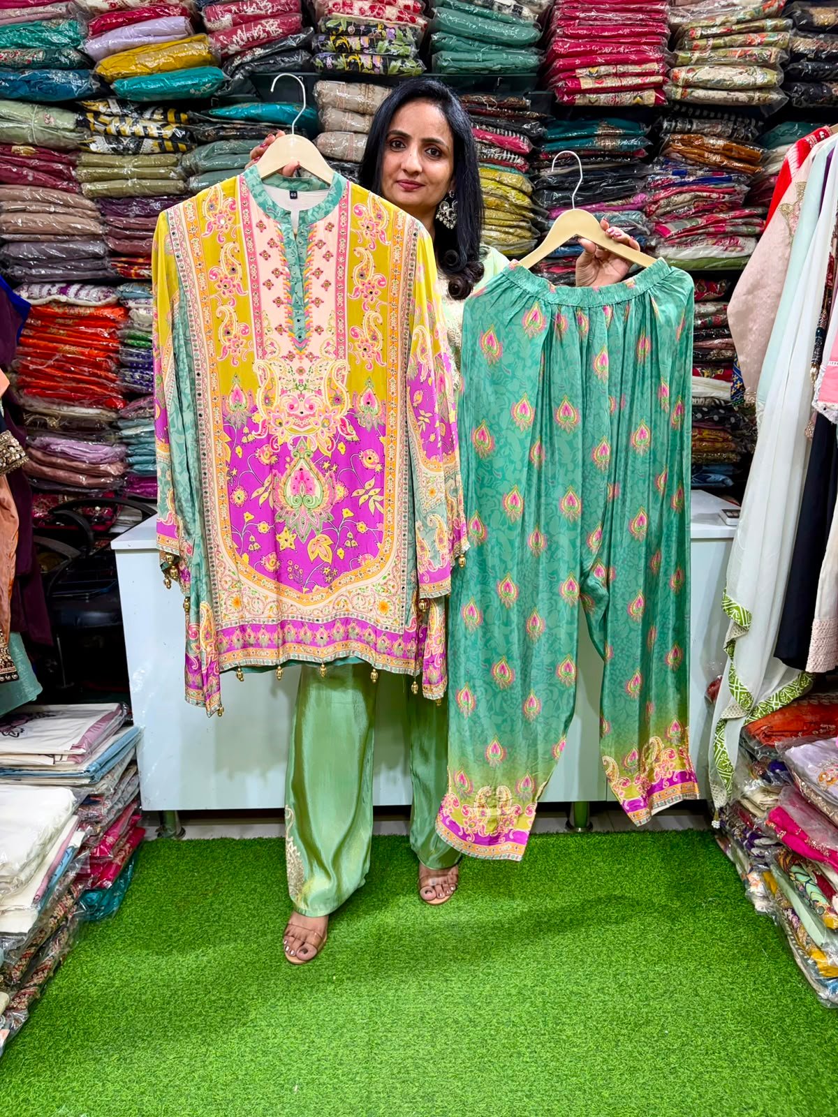 SCD-38 Pure Crape Digital Print Farshi Coord Set with Highlights