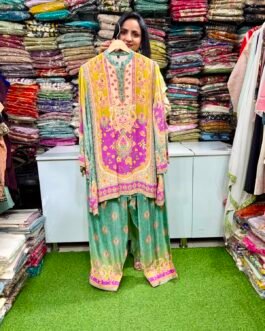 SCD-38 Pure Crape Digital Print Farshi Coord Set with Highlights