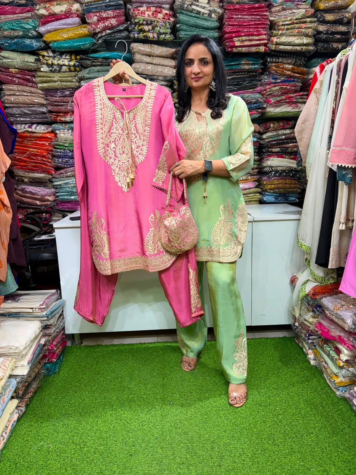 SCD-44 Designer Tissue Shimmer Gota Embroidered Coord Set