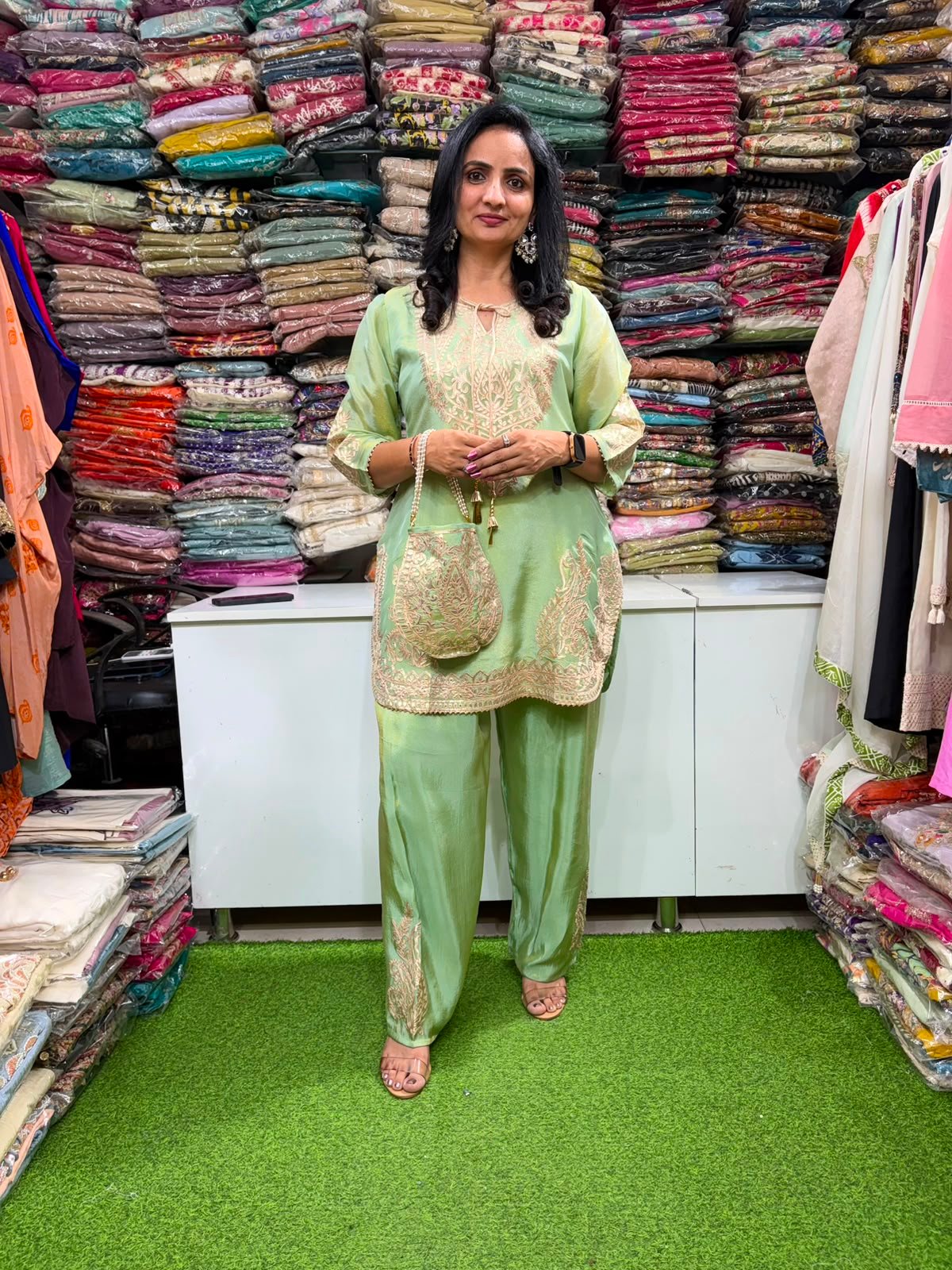 SCD-44 Designer Tissue Shimmer Gota Embroidered Coord Set