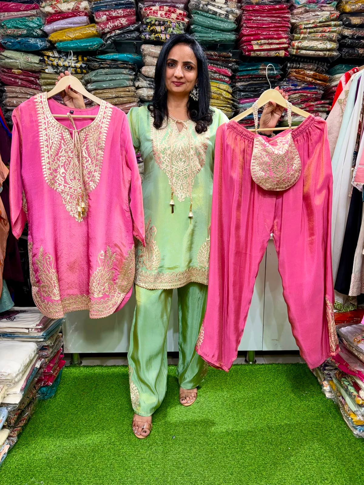 SCD-44 Designer Tissue Shimmer Gota Embroidered Coord Set