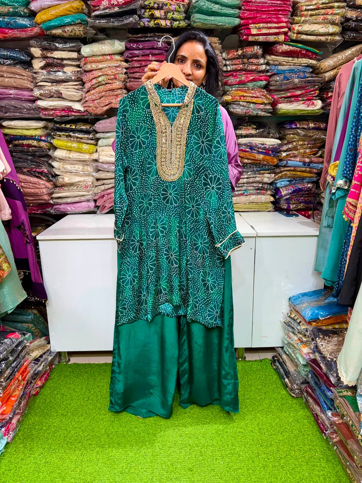 SCD 5- Pure Crape Bandhni Print Hand Embroidered Coord Set