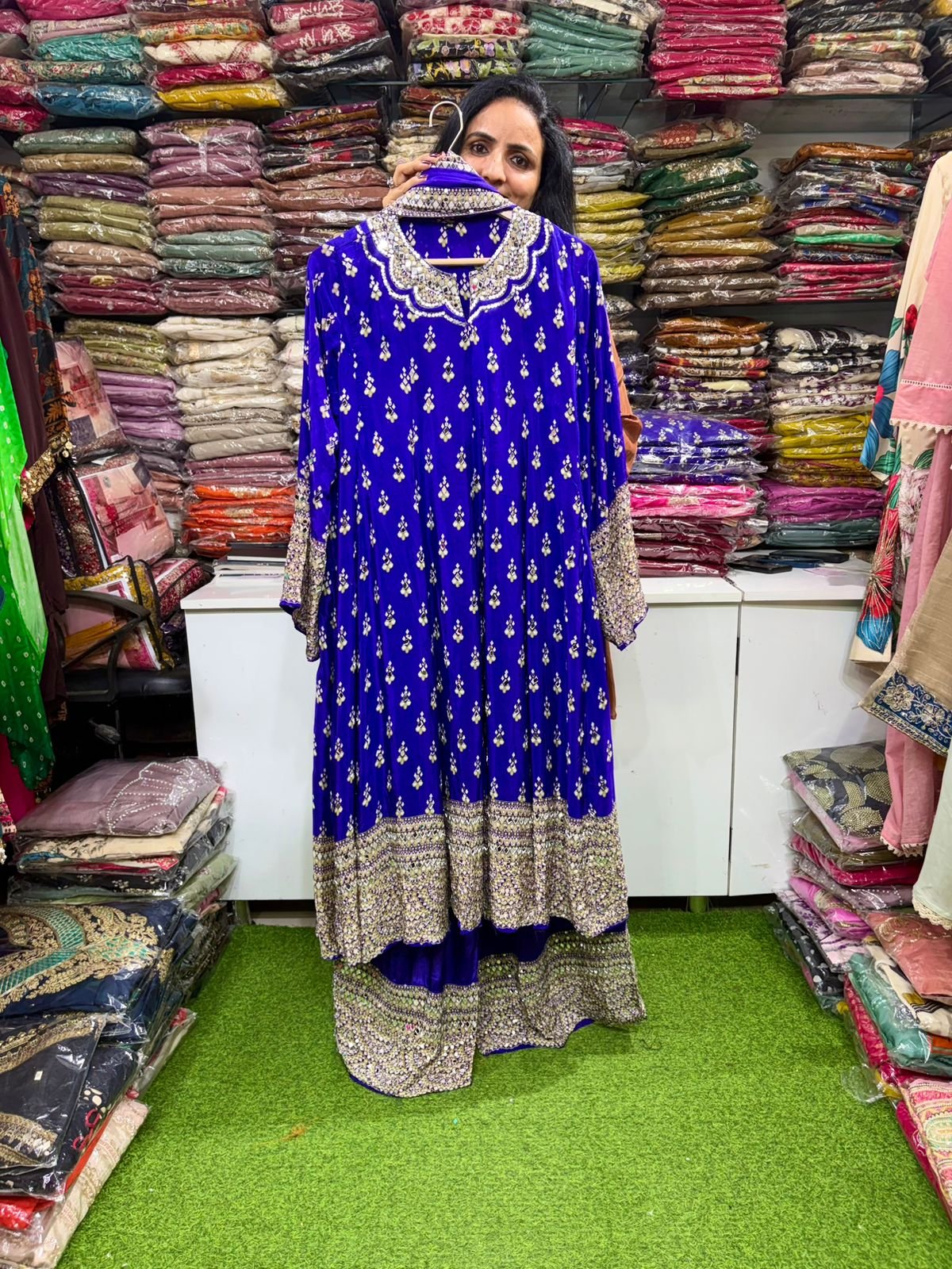SCD-50 Designer Pure Crape Purple Anarkali Set