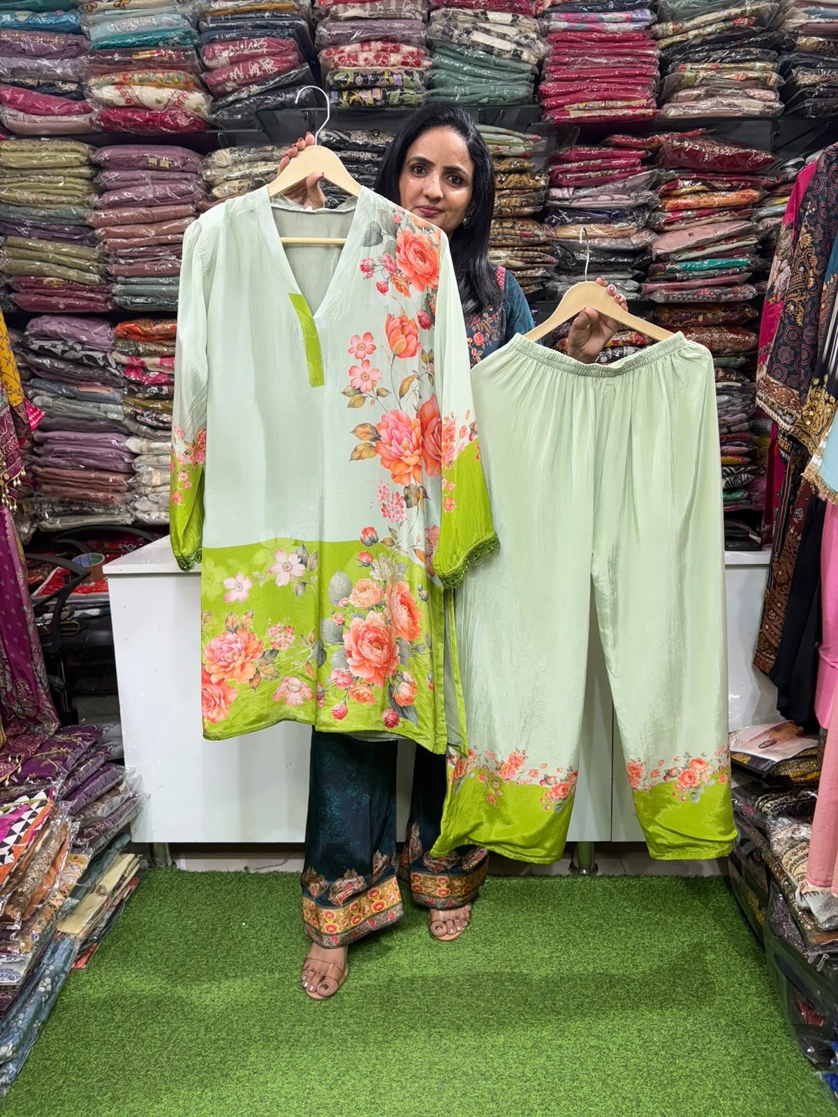 Pure Crape Digital Print Coord with Farshi Pants