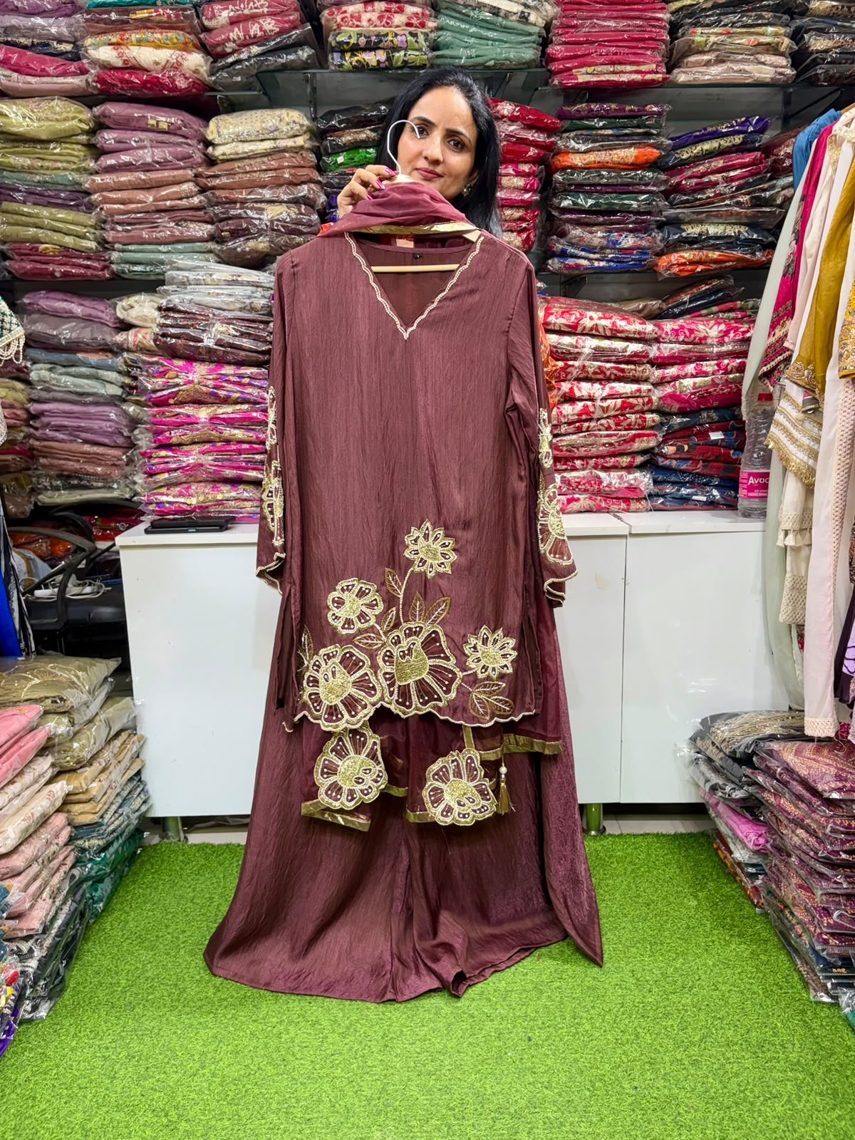Designer-Embroidered-Suit-With-Flaired-Plazzo