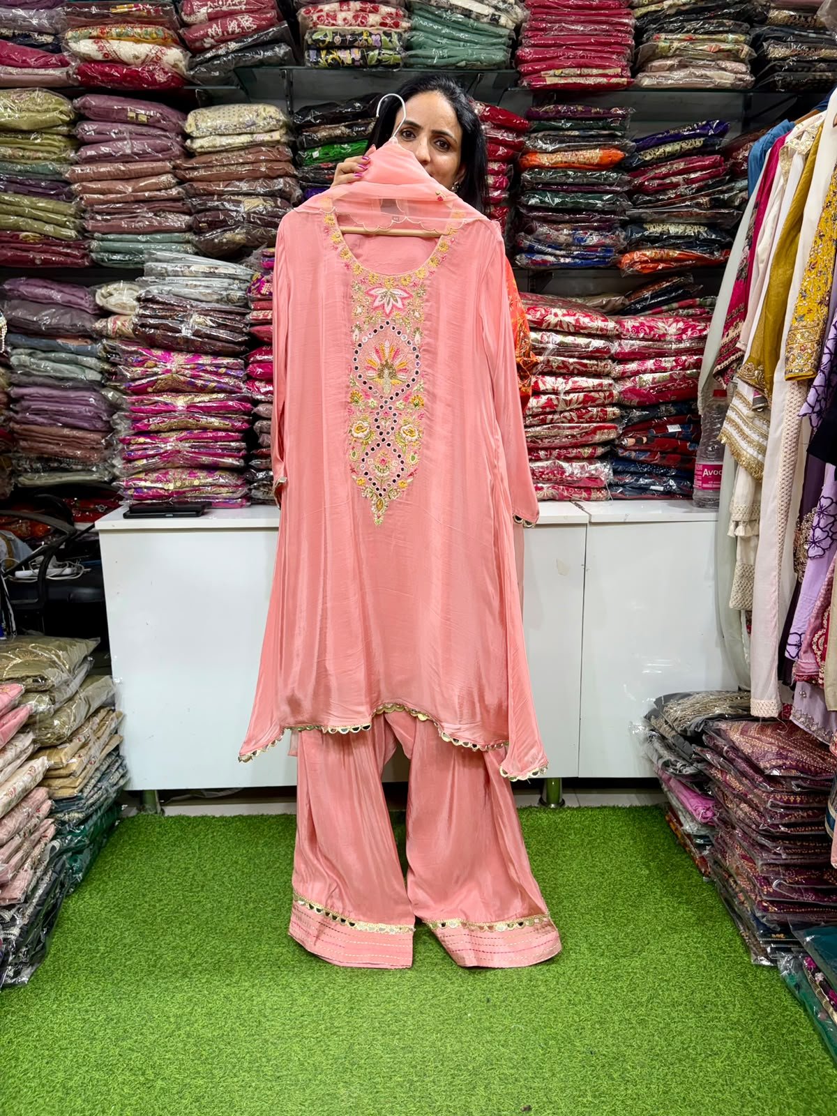 Pure-Crape-Peach-Farshi-Suit-Set