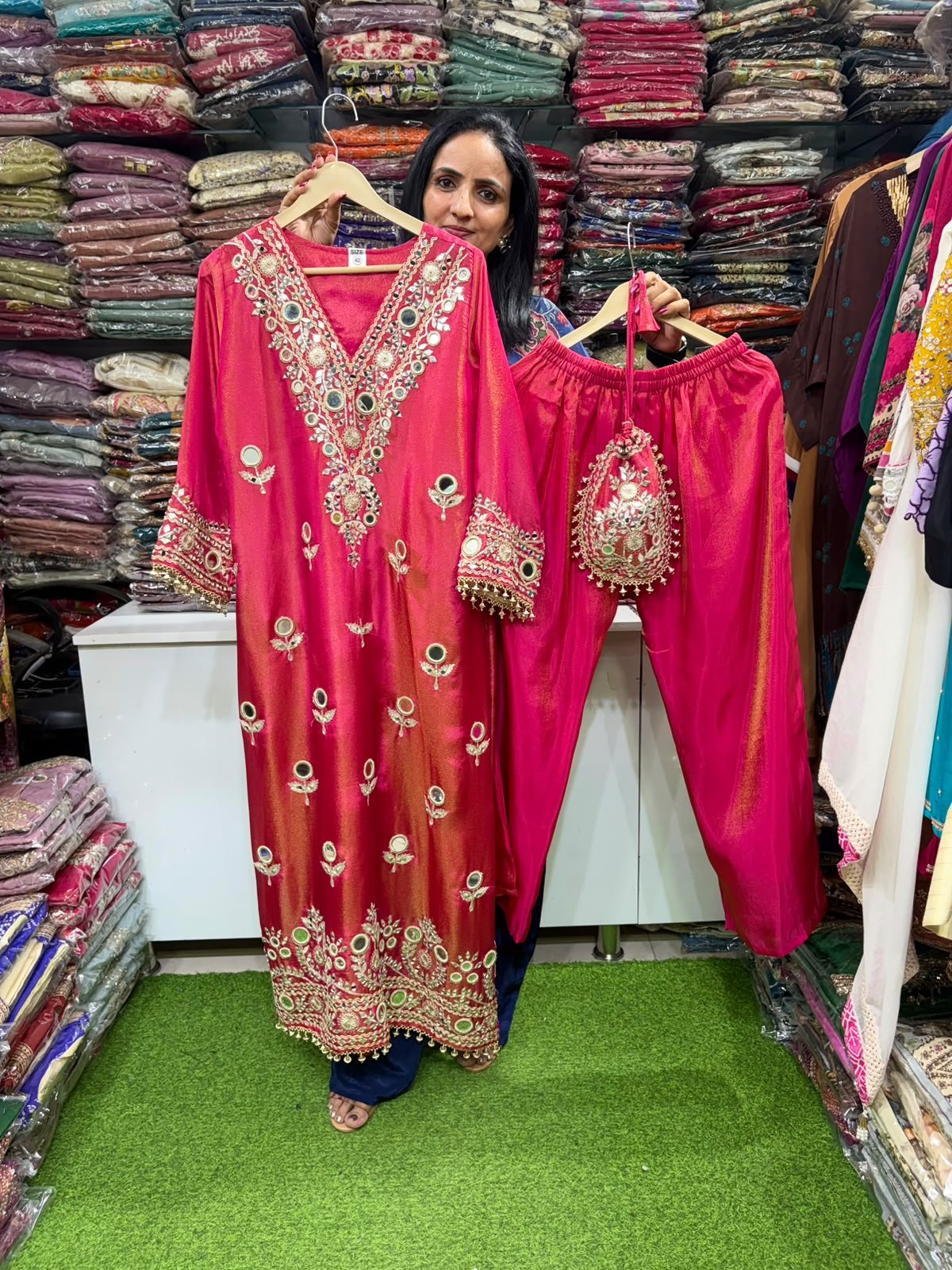 Designer-Tissue-Shimmer-Phiran-with-Real-Mirror-Work