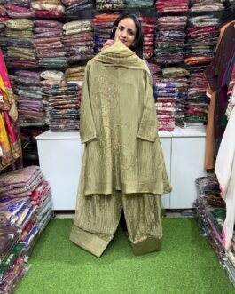 SCD-107 Crush Tissue Designer Farshi Suit with Embroidery