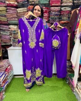 SCD-108 Pure Crape Real Mirror Work Phiran Set Purple
