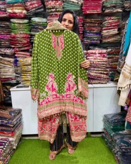 SCD-112 Pure Crape Designer Suit Set with Farshi Green