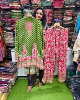 SCD-112 Pure Crape Designer Suit Set with Farshi Green