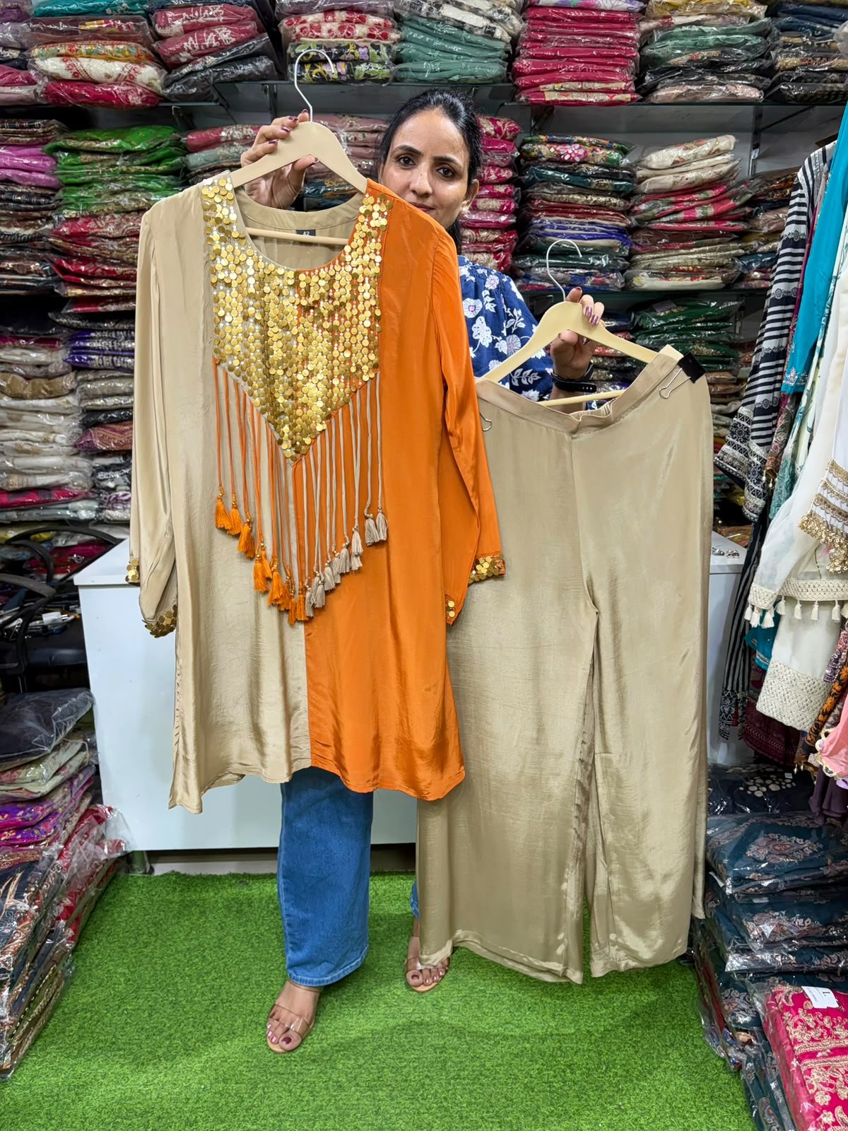Designer Crape Coord in Half n Half