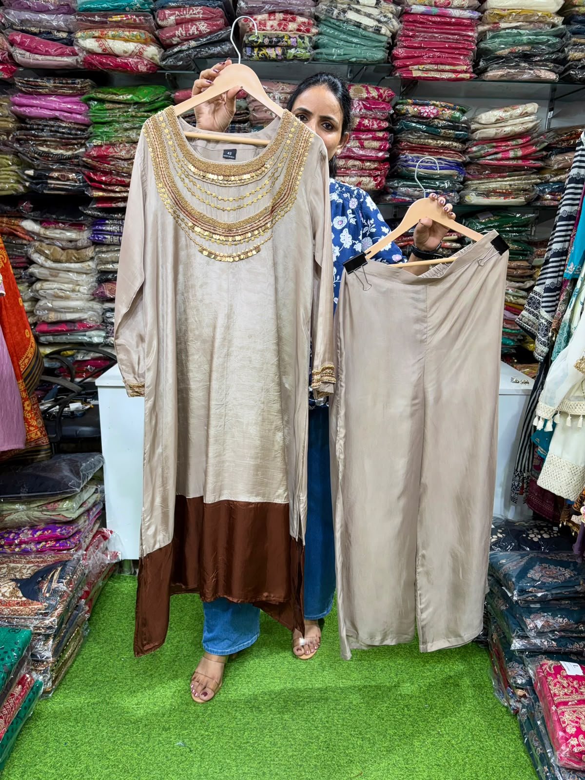SCD-122 Designer Crape Silk Hand Embroidered Coord Set