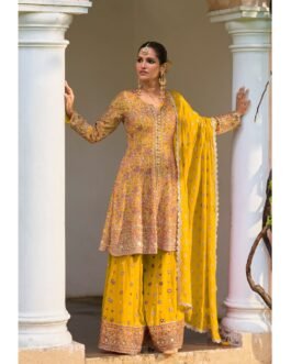 SCD-126 Designer Fully Embroidered Party Wear Peplum with Divider Yallow