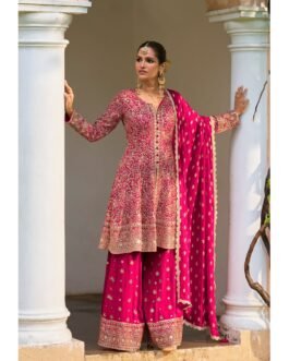 SCD-127 Designer Fully Embroidered Party Wear Peplum with Divider Hot pink