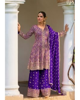 SCD-129 Designer Fully Embroidered Party Wear Peplum with Divider Purple