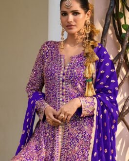 SCD-129 Designer Fully Embroidered Party Wear Peplum with Divider Purple