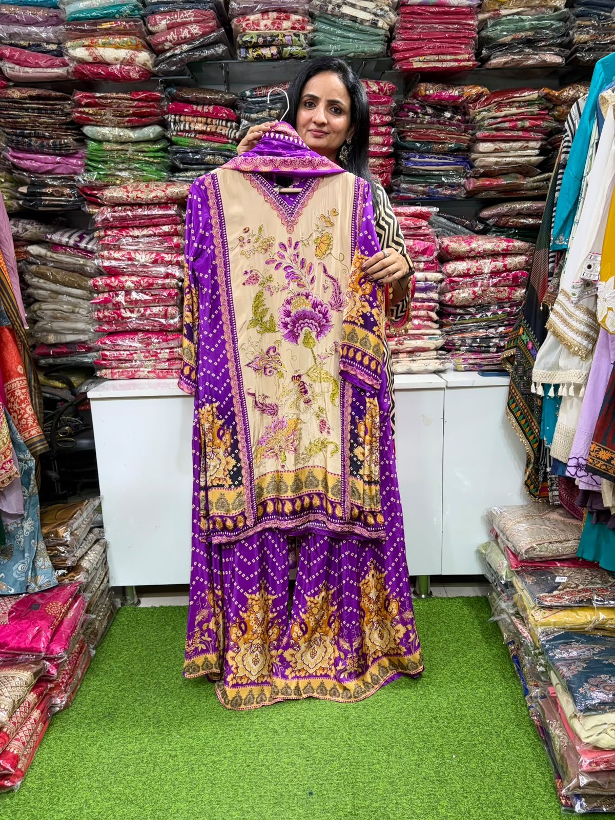 SCD-131 Pure Crape Designer Sharara Suit Set