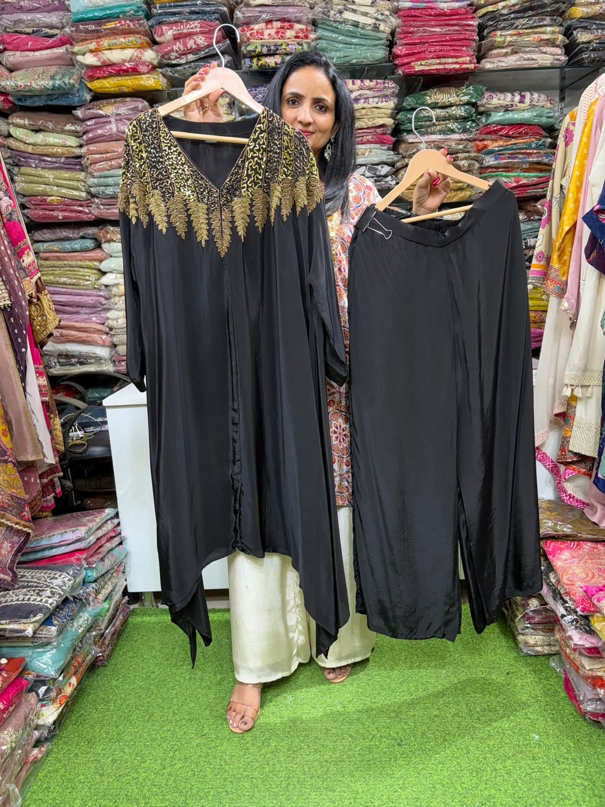 SCD- 60 Pure Crape Designer Hand Embroidered Coord Set