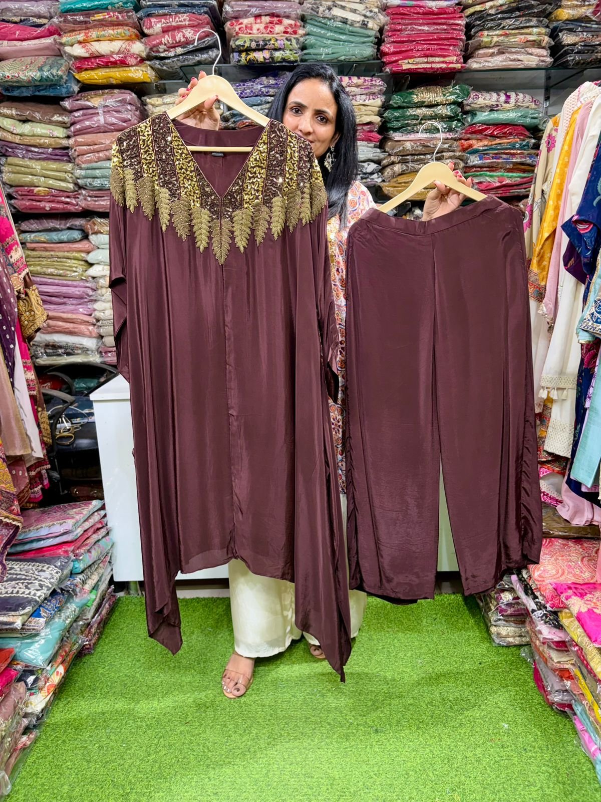 SCD- 60 Pure Crape Designer Hand Embroidered Coord Set
