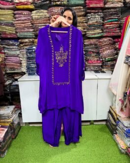 SCD- 66 Pure Crape Purple Hand Embroidered Coord Set
