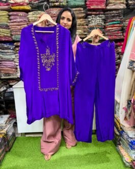 SCD- 66 Pure Crape Purple Hand Embroidered Coord Set
