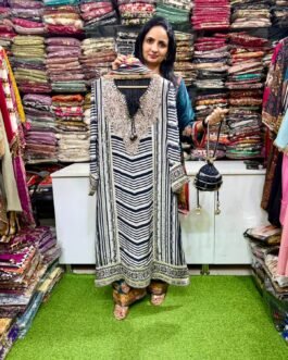 SCD-92 Pure Crape Embroidered A line Suit with Complimentary Potli