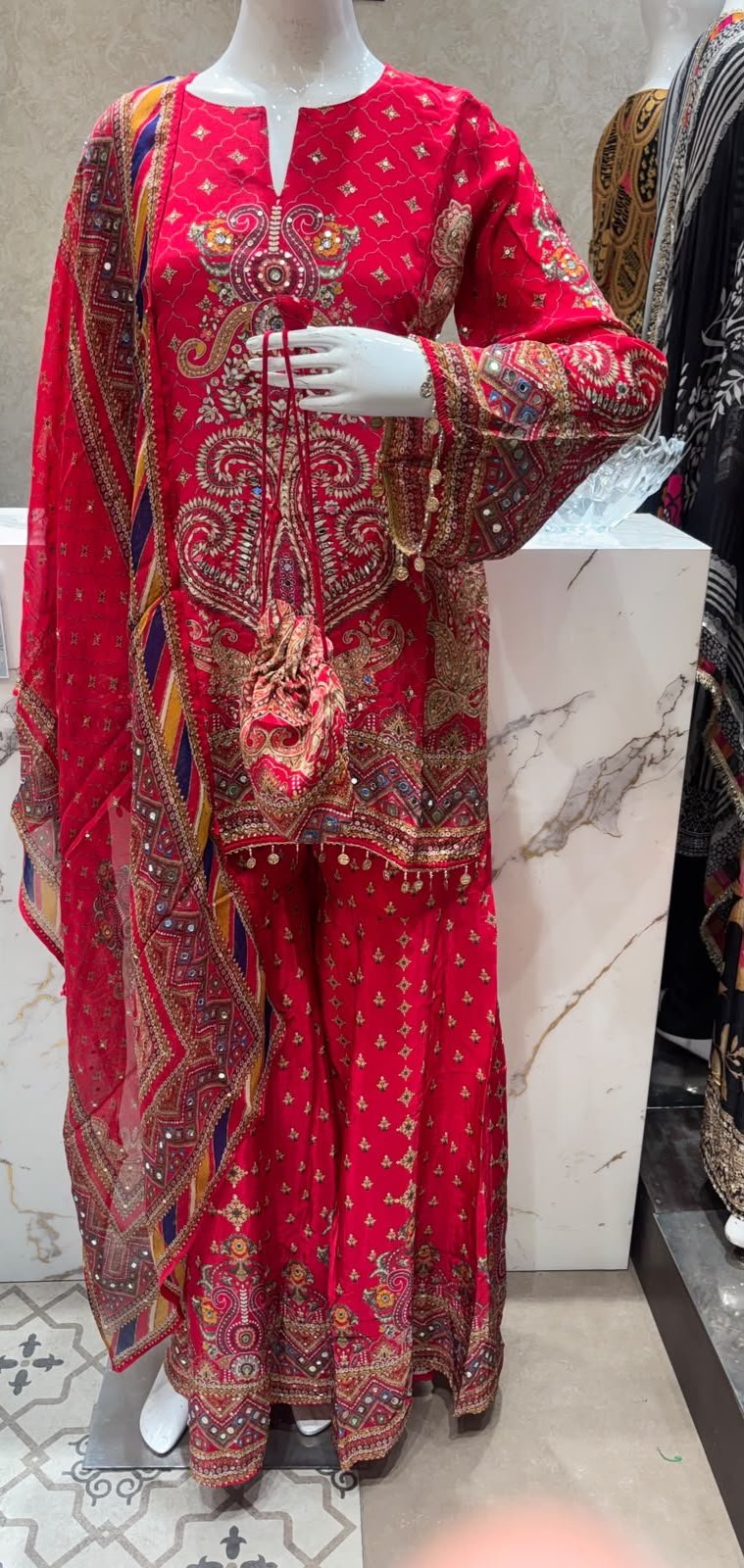 Designer-Pure-Crape-Sharara-Set-with-Organza-Dupatta