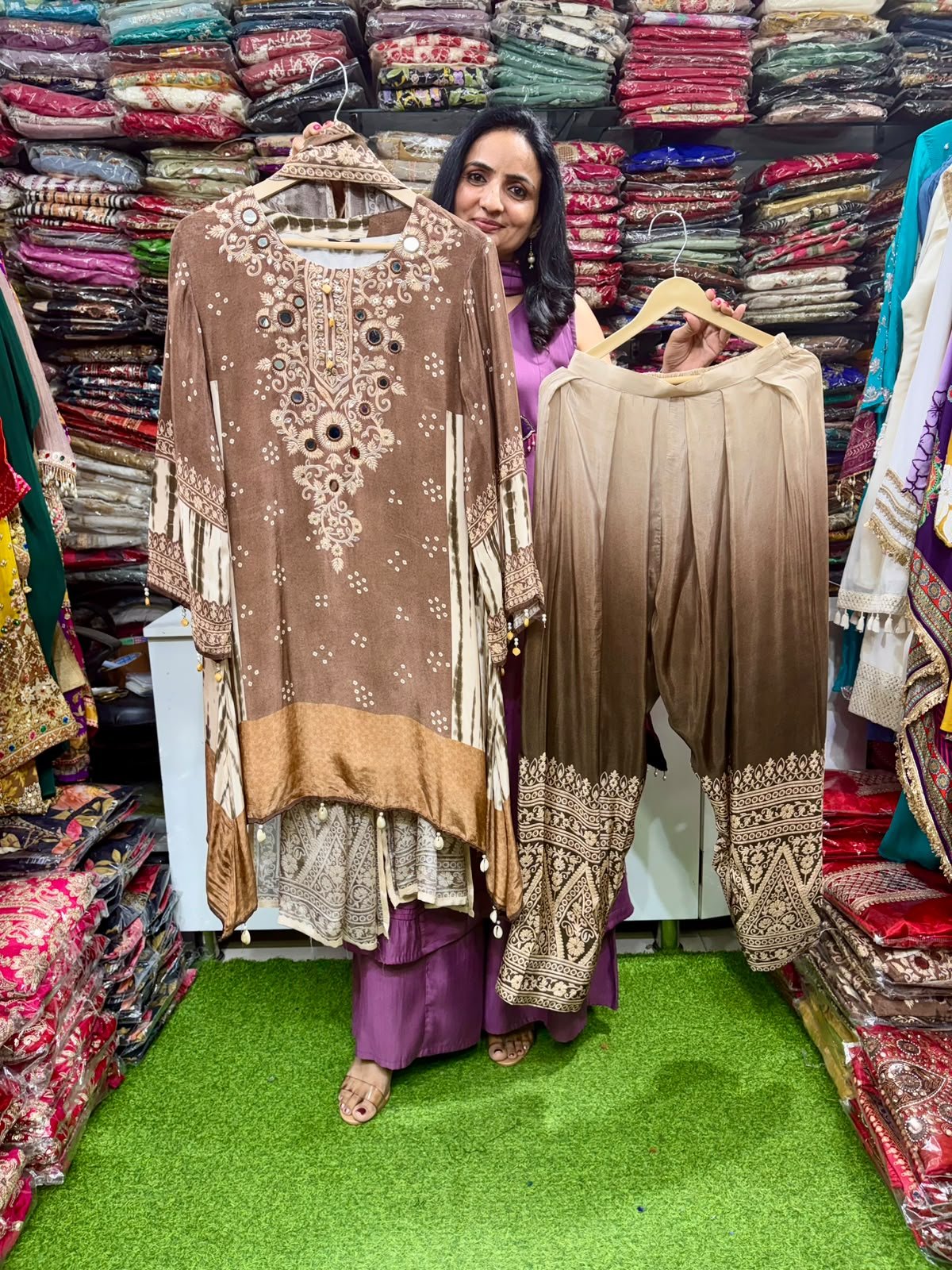 SCD- 141 Pure Crape C Cut Designer Suit with Farshi