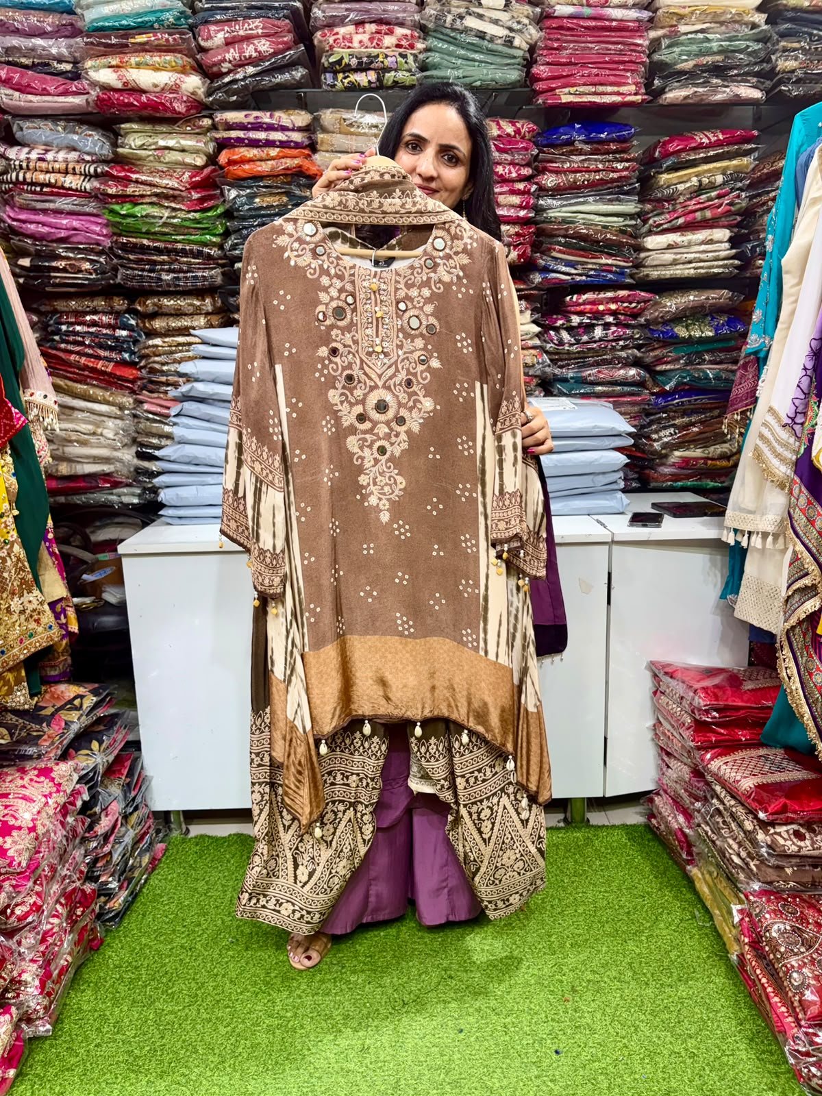SCD- 141 Pure Crape C Cut Designer Suit with Farshi