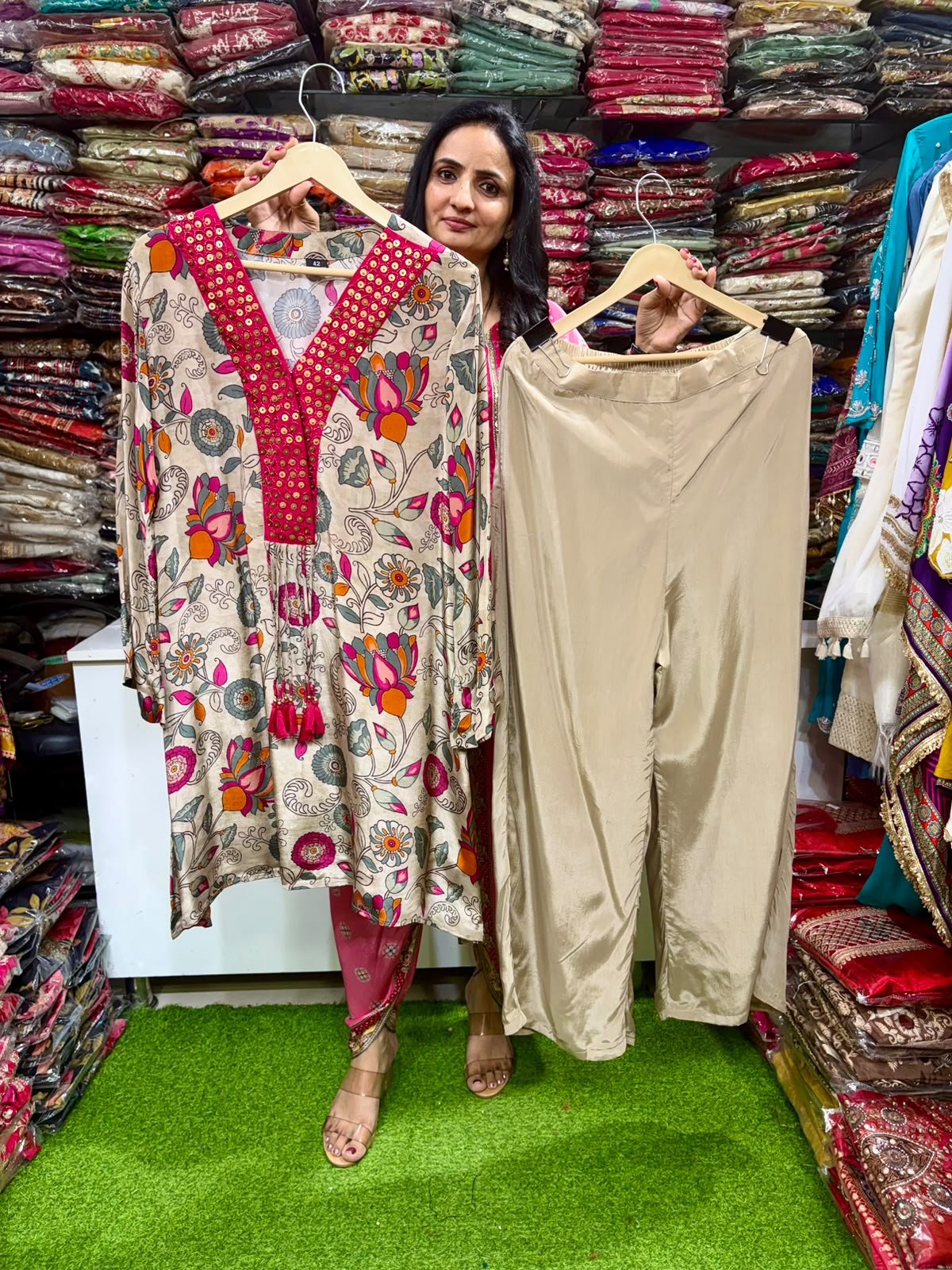 SCD- 145 Pure Crape Digital Print Coord with Hand Embroidery