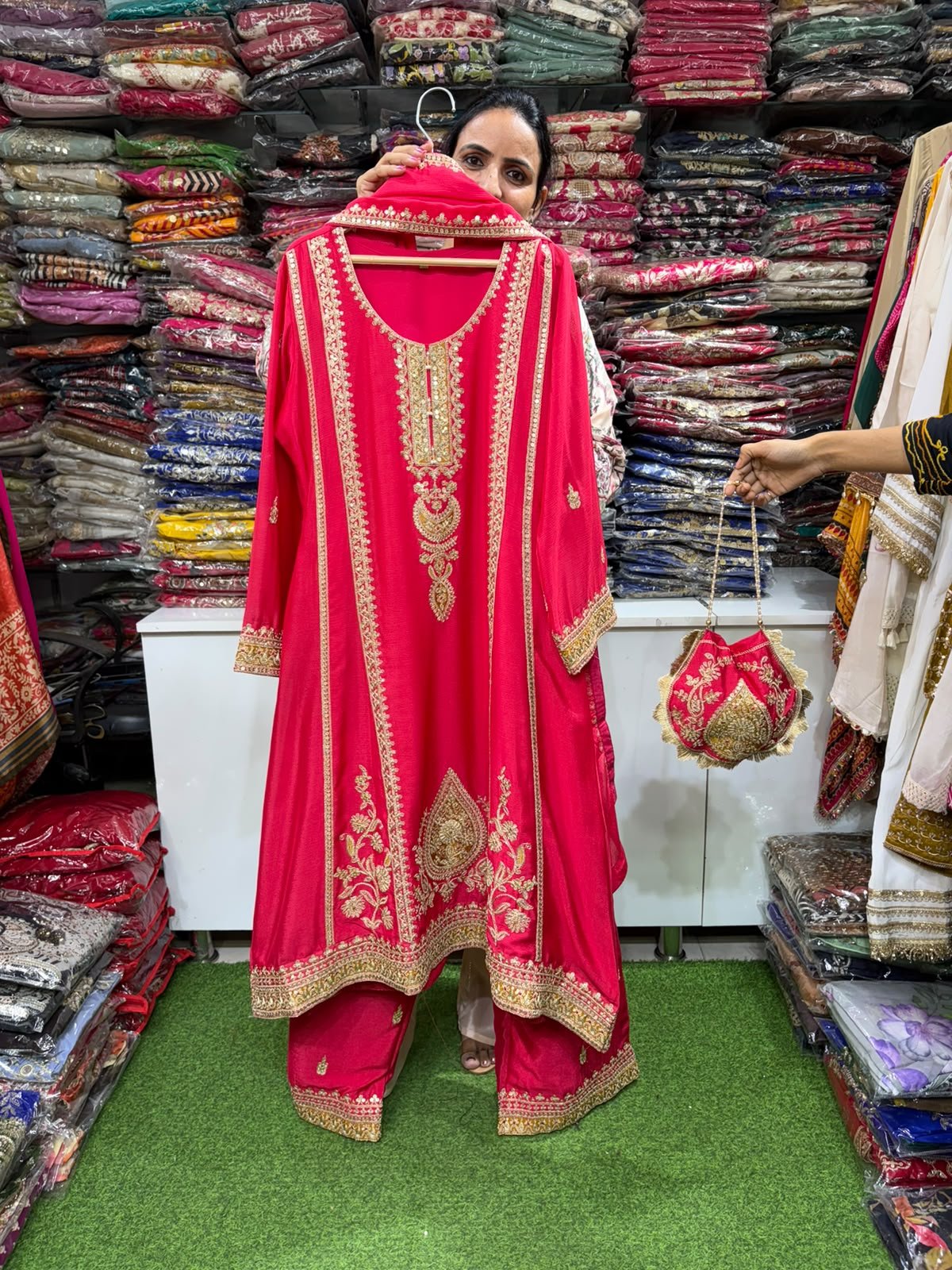 SCD-151 Partywear Suit with Plazzo and Potli