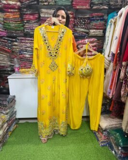 SCD-155 Pure Crape Digital print Phiran Set with Mirror Work