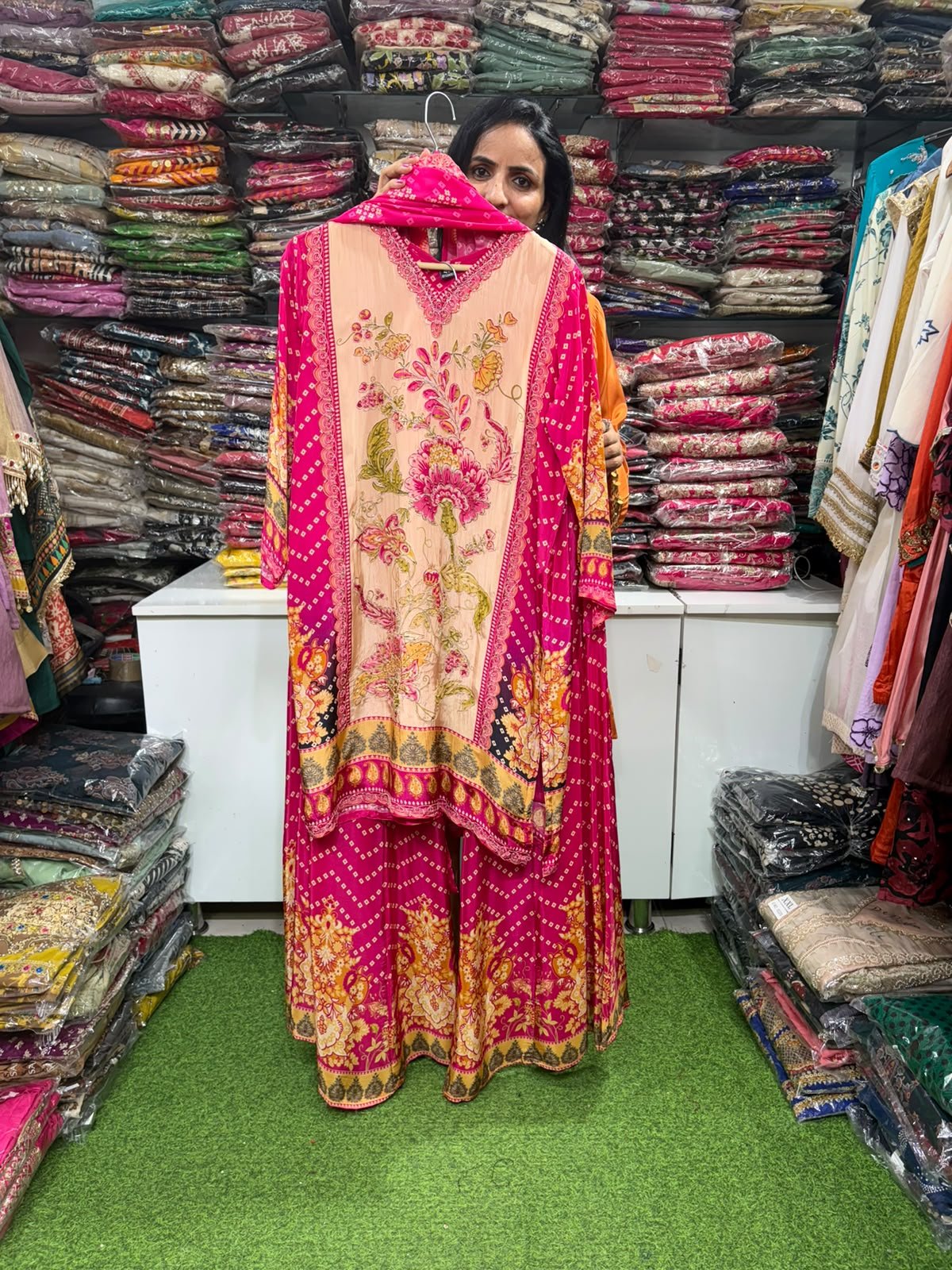 SCD-163 Pure Crape Digital Print with Embroidery Sharara Suit Set