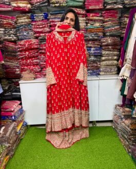 SCD- 166 KarvaChauth Special Pure Crape Red Anarkali Set