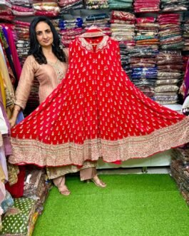 SCD- 166 KarvaChauth Special Pure Crape Red Anarkali Set