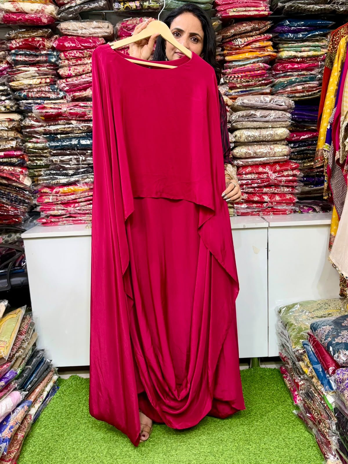 SCD -192 Designer Cowl Drape Indo-Western Mehroon One Peice Dress