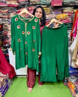 SCD -195 Pure Crape Bottle Green Coord Set