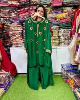 SCD -195 Pure Crape Bottle Green Coord Set