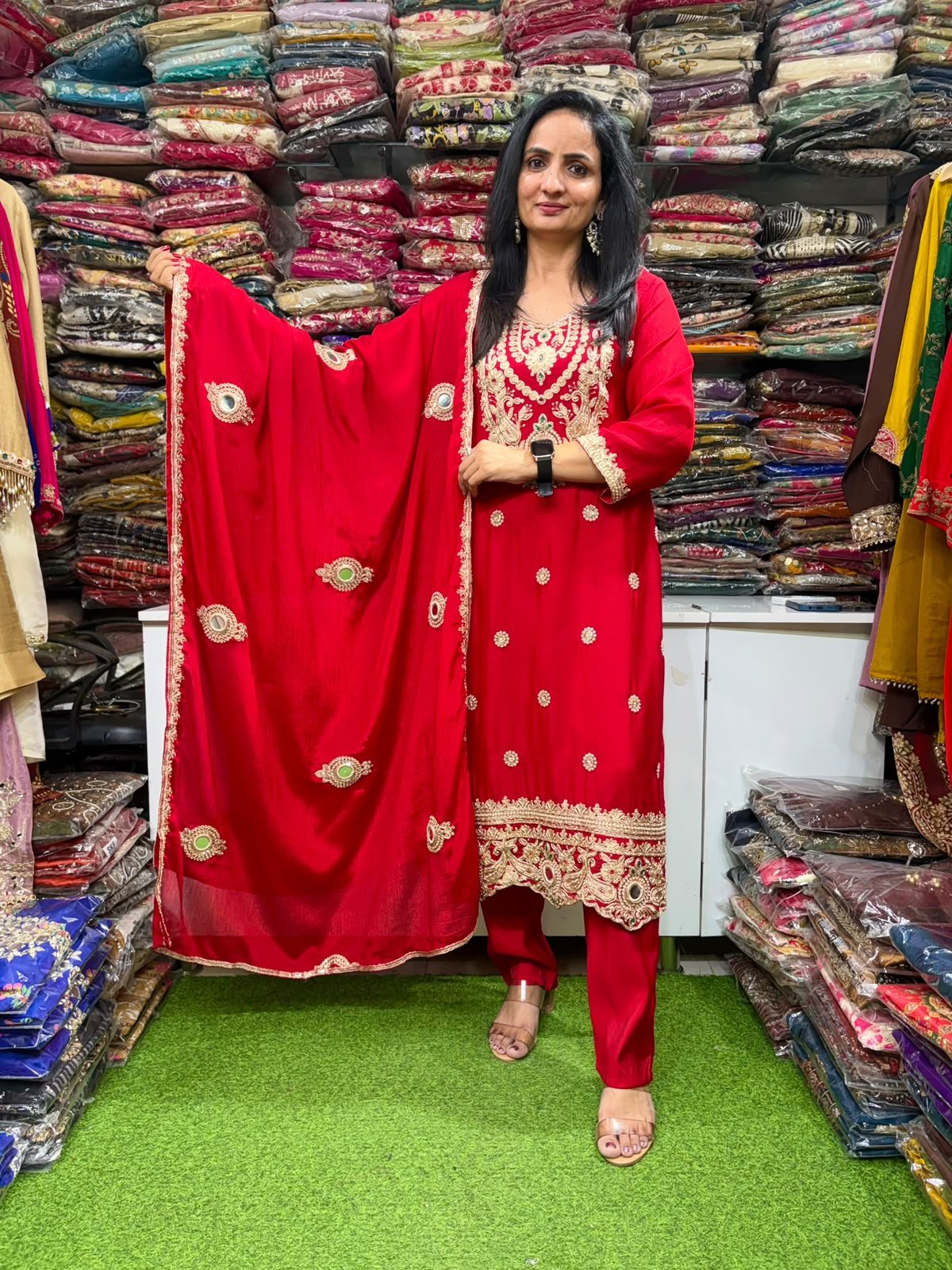 SCD- 209 Pure Chinon Embroidered Suit Set